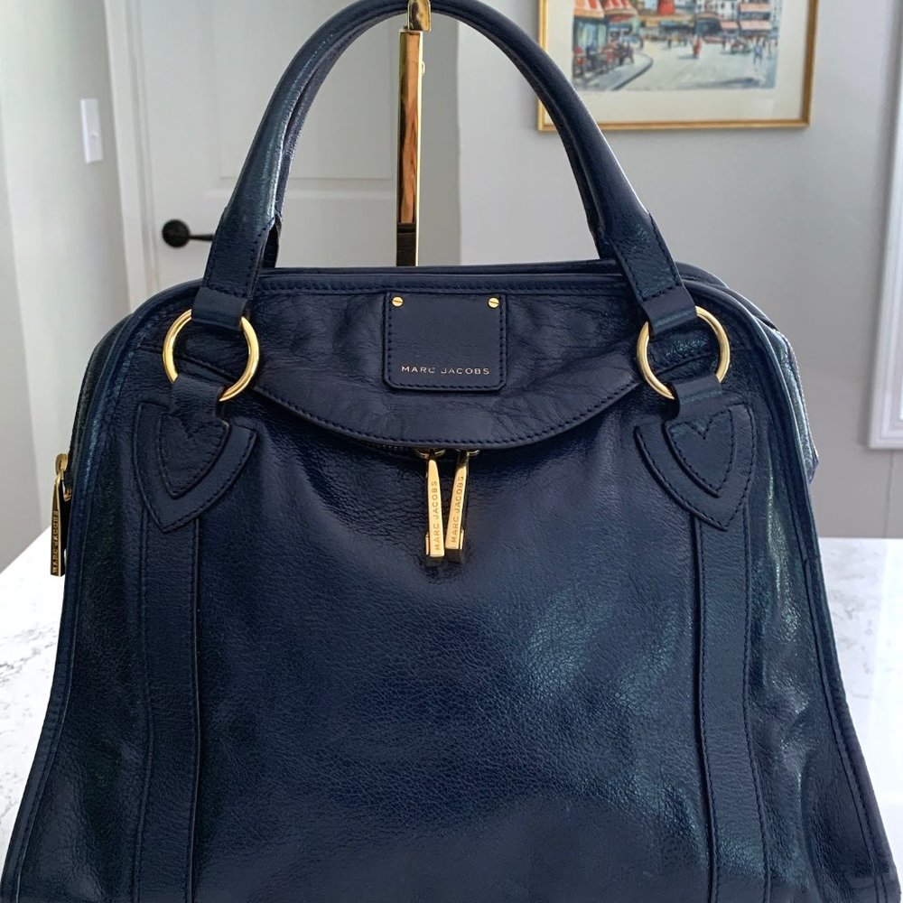 Marc Jacobs Leather Handbag Navy Blue Excellent Condition Made in Italy